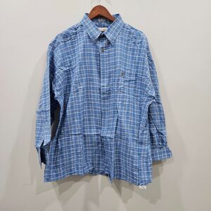 River Brand Mens Plaid Button Down Shirt 18 -34/35 Blue Cotton Preppy Academia